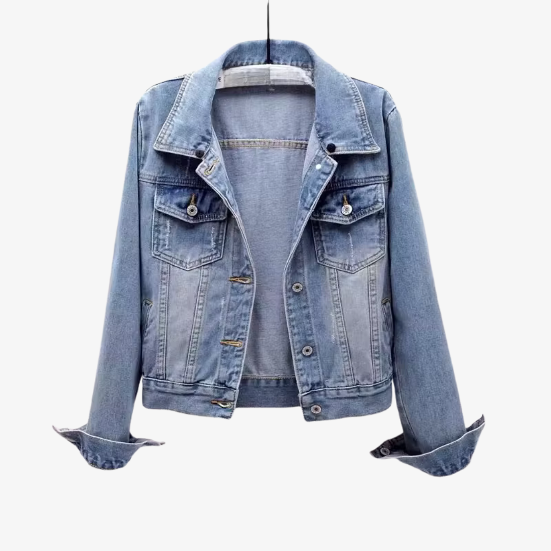 Stilvolle Damen-Jeansjacke mit abnehmbarer Kapuze