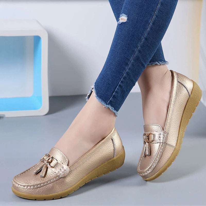 Leder-Ballerinas mit Cut-Outs für Damen