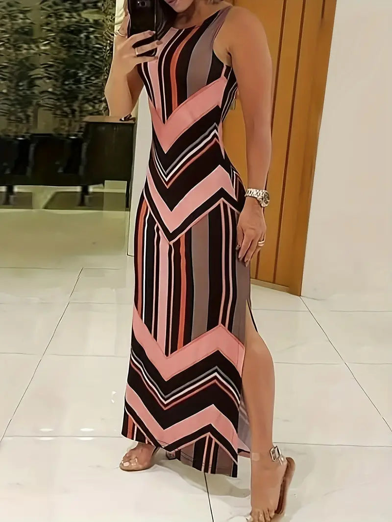 Ärmelloses Maxikleid mit Schlitz Lässiges Sommerkleid für Frauen