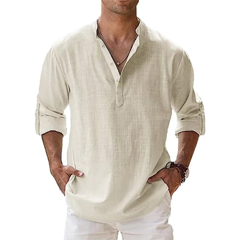 Zup Henley-stijl strandoverhemd voor heren
