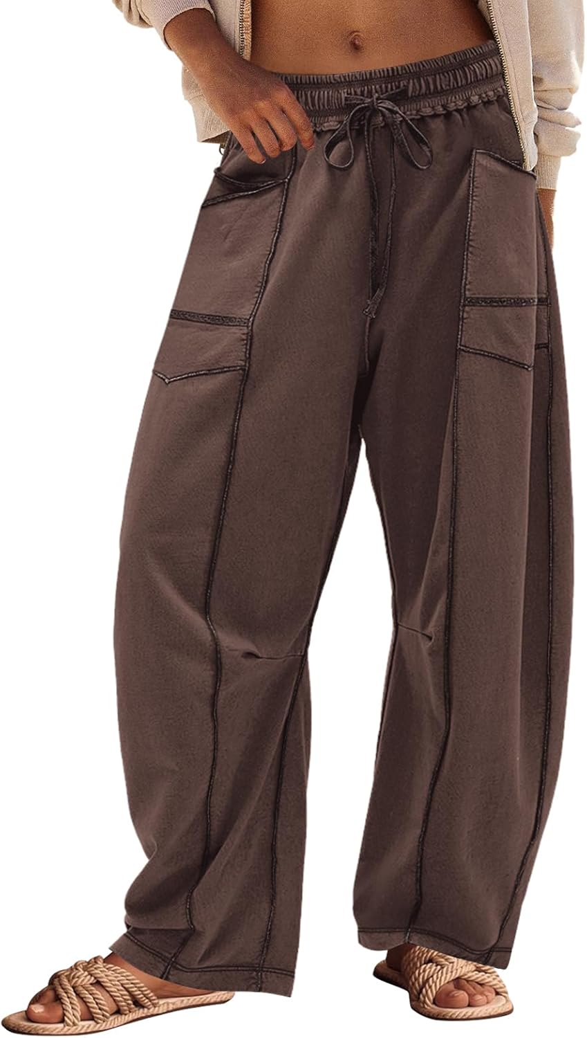 Damen Bequeme Weite Sommer-Loungehose mit Kordelzug