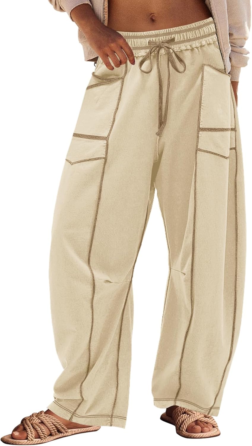 Damen Bequeme Weite Sommer-Loungehose mit Kordelzug