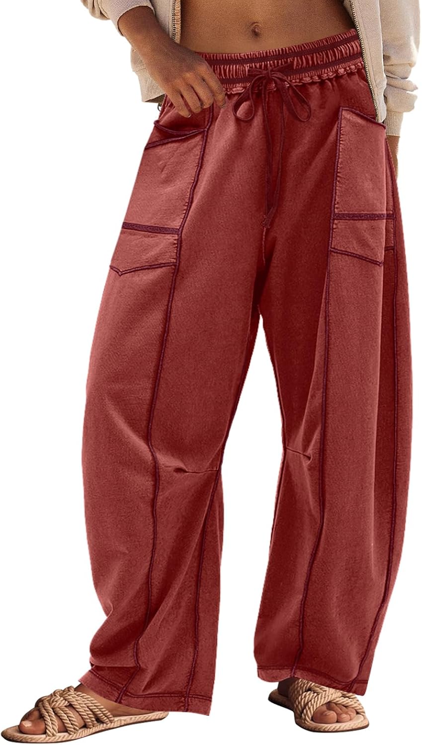 Damen Bequeme Weite Sommer-Loungehose mit Kordelzug