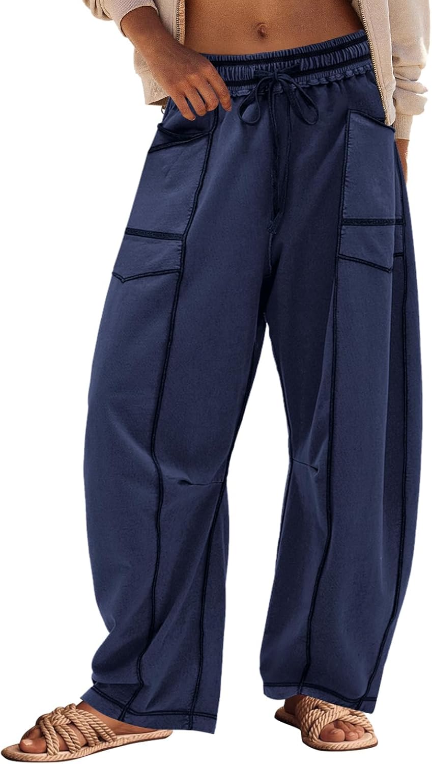 Damen Bequeme Weite Sommer-Loungehose mit Kordelzug