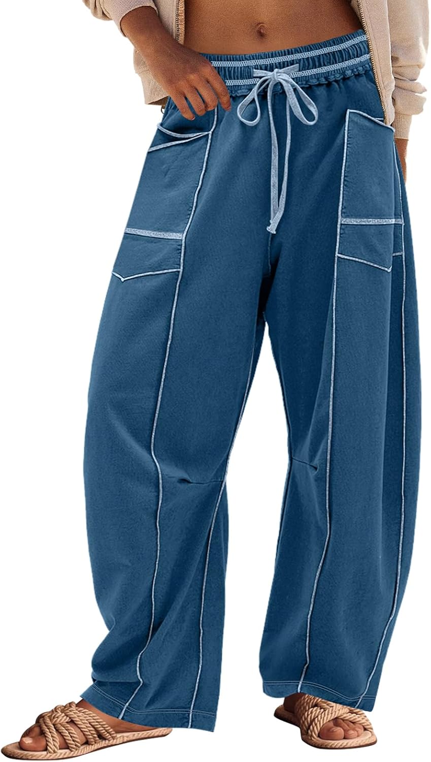 Damen Bequeme Weite Sommer-Loungehose mit Kordelzug