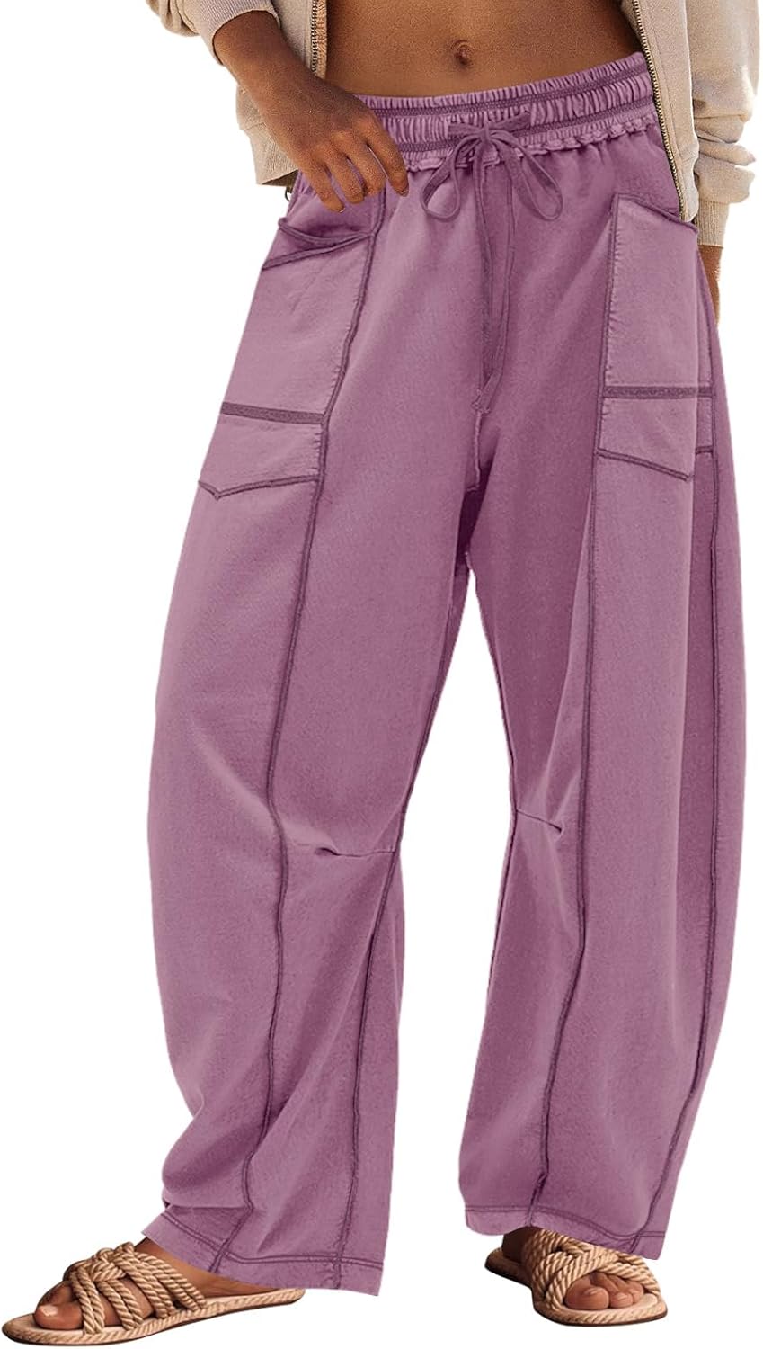 Damen Bequeme Weite Sommer-Loungehose mit Kordelzug