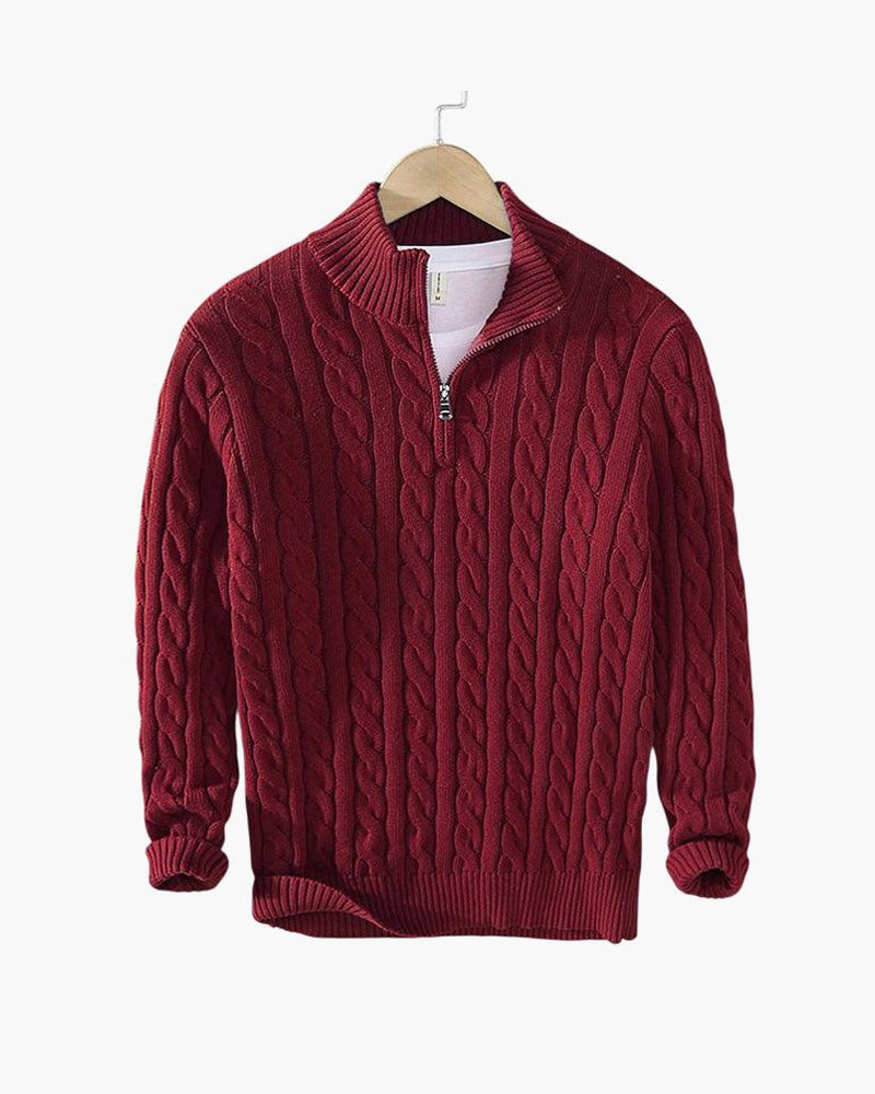 Herren Zip-Pullover Aus Baumwolle mit Zopfmuster