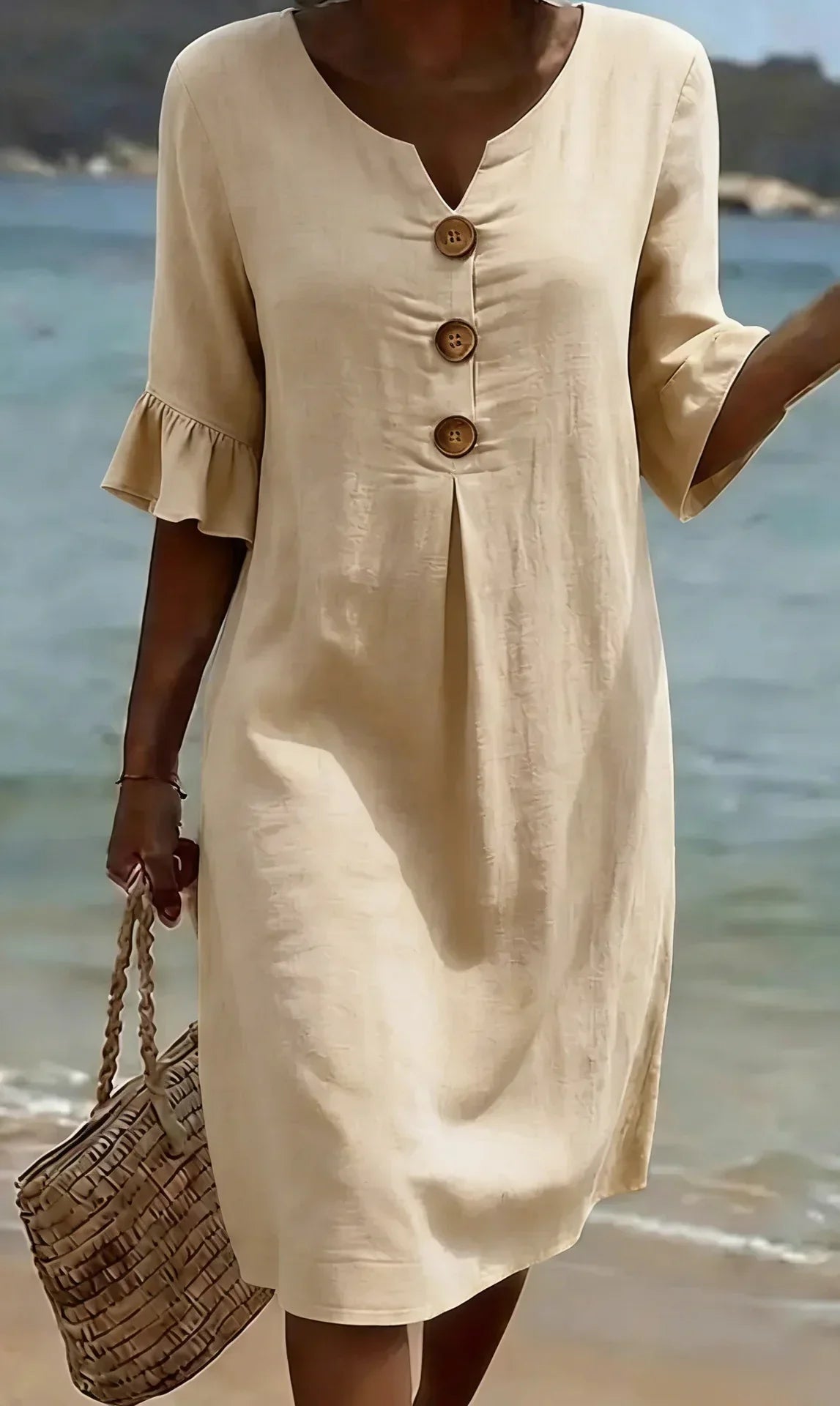 Damen Elegantes Strukturiertes Kleid mit Puffärmeln