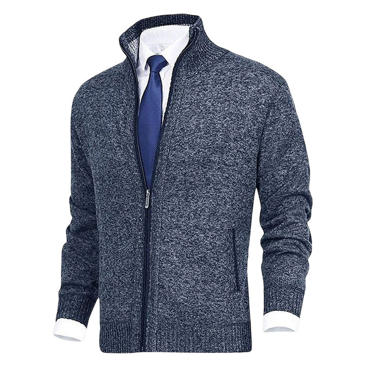 Gestrickter Reißverschluss-Cardigan mit Kragen und Taschen