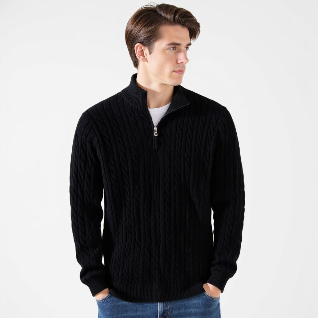 Herren Zip-Pullover Aus Baumwolle mit Zopfmuster