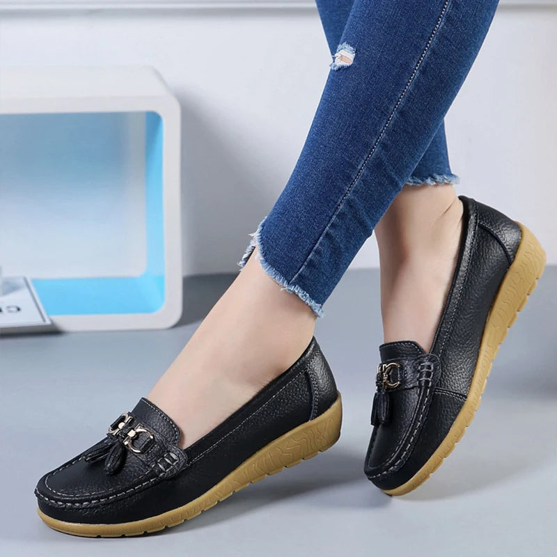 Leder-Ballerinas mit Cut-Outs für Damen