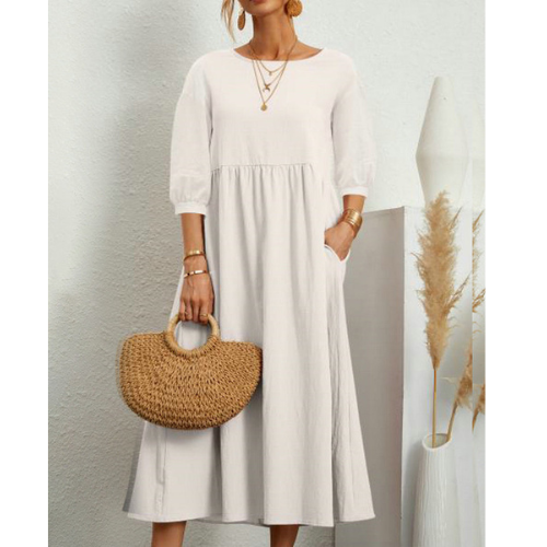 Gesmoktes Midikleid mit Laternenärmeln