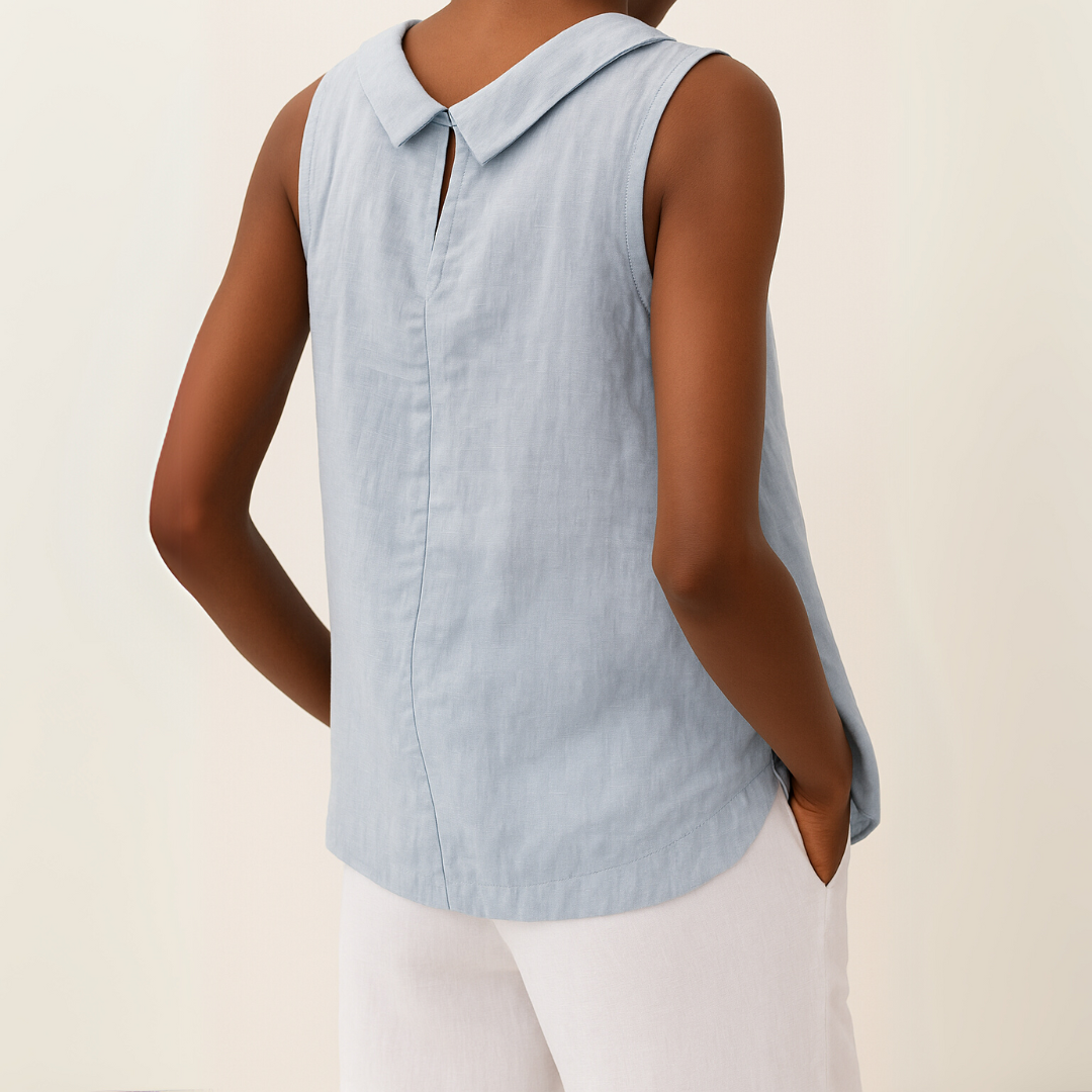 Damen Elegantes Ärmelloses Top mit Plissiertem Kragen