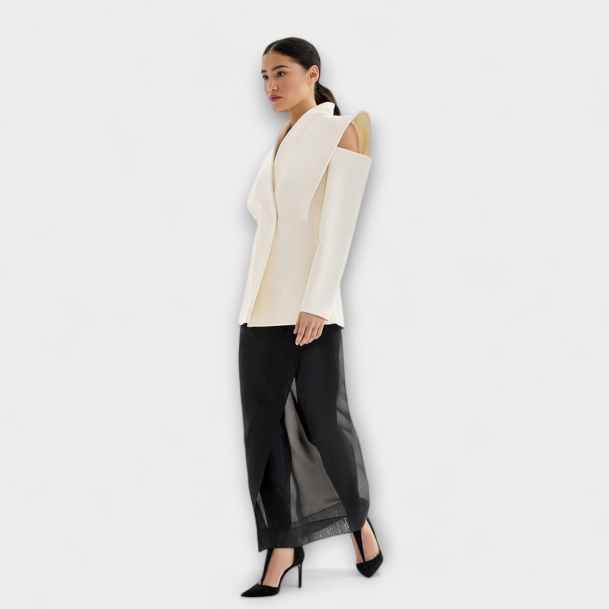 Damen Eleganter Skulpturaler Schulterblazer