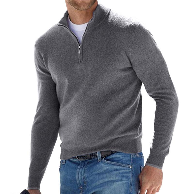 Emil Pullover mit Halbem Reißverschluss und Rippstruktur