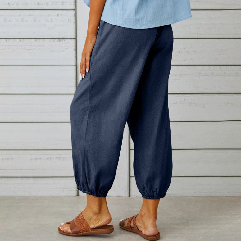 Damen Elegante Weite Hose aus Baumwolle und Leinen
