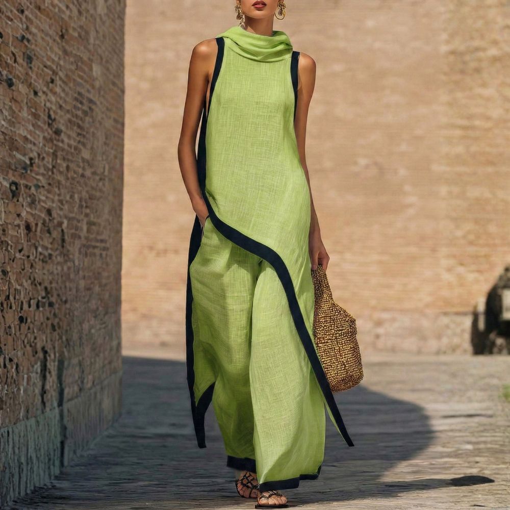 Damen Elegantes Ärmelloses Top- und Weite-Hosen-Set