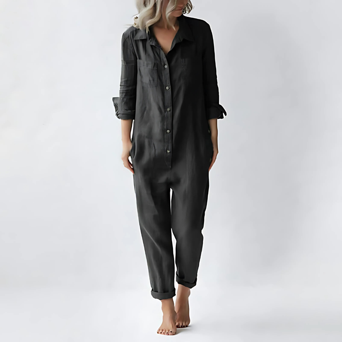 Damen-Jumpsuit aus Baumwoll-Leinen-Mix mit Vintage-Charme