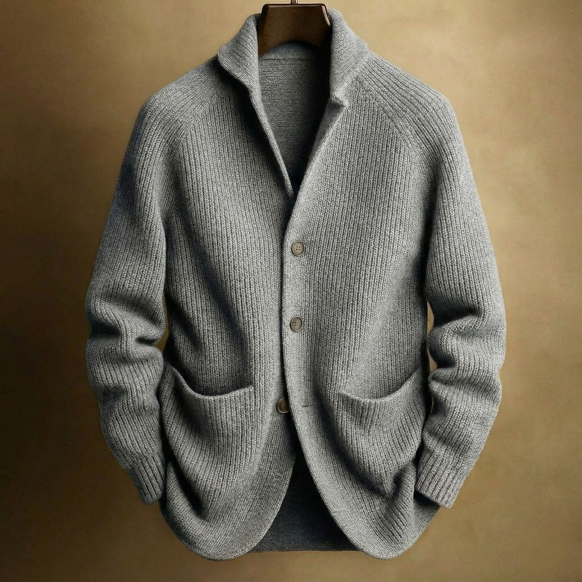 Herren Eleganter Strukturierter Strickcardigan aus Rippwolle
