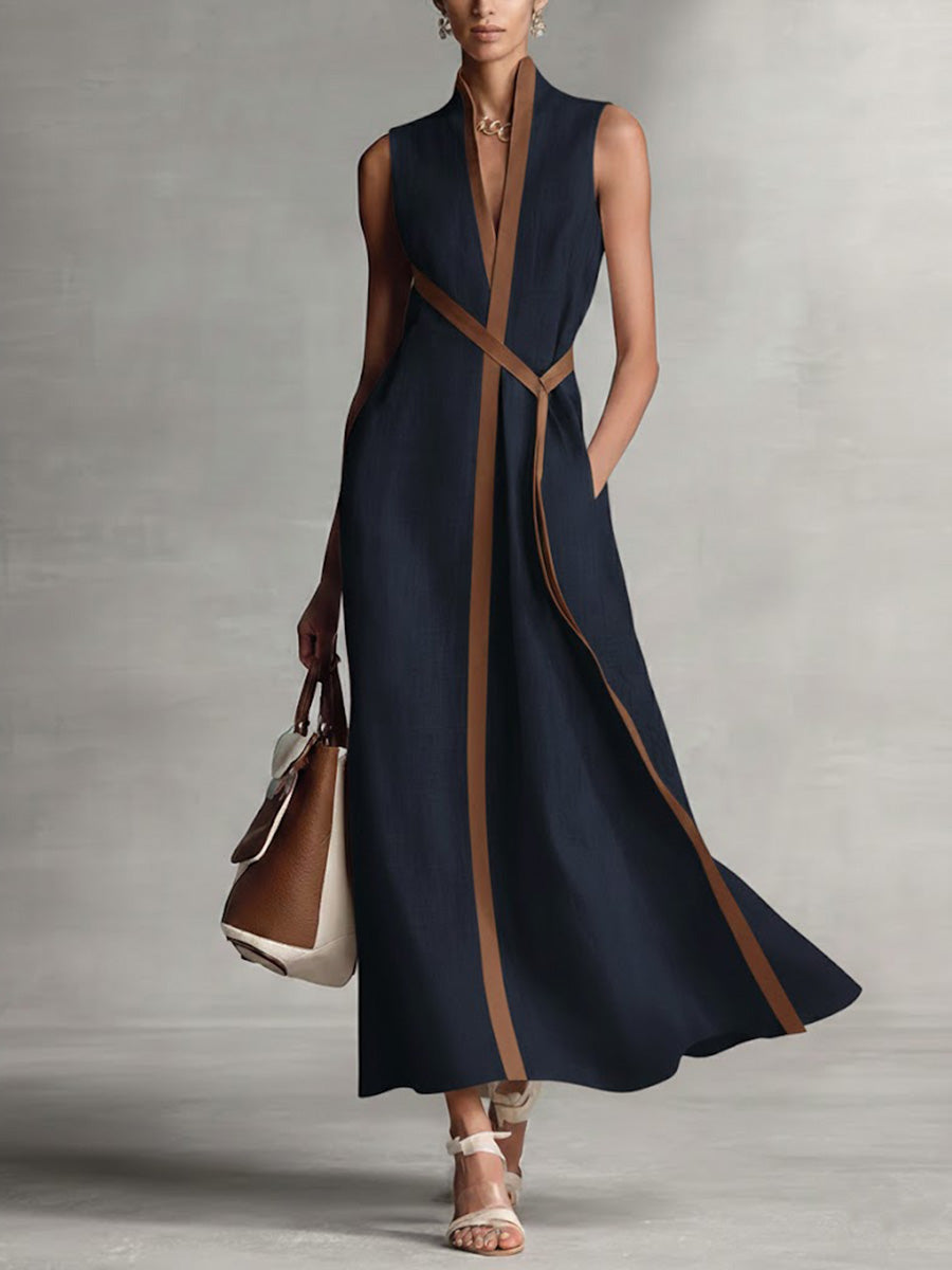 Damen Elegantes Ärmelloses Leinenkleid