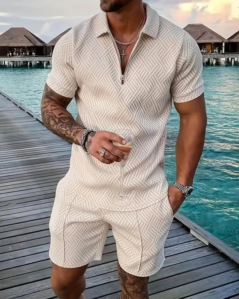 Lässiges Sommer-Trainingsanzug-Outfit mit Reißverschlusskragen