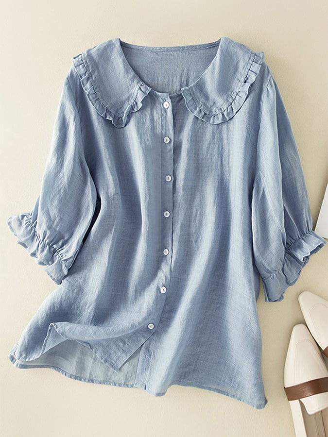 Lässige Damen Bluse mit Peter-Pan-Kragen und Rüschen
