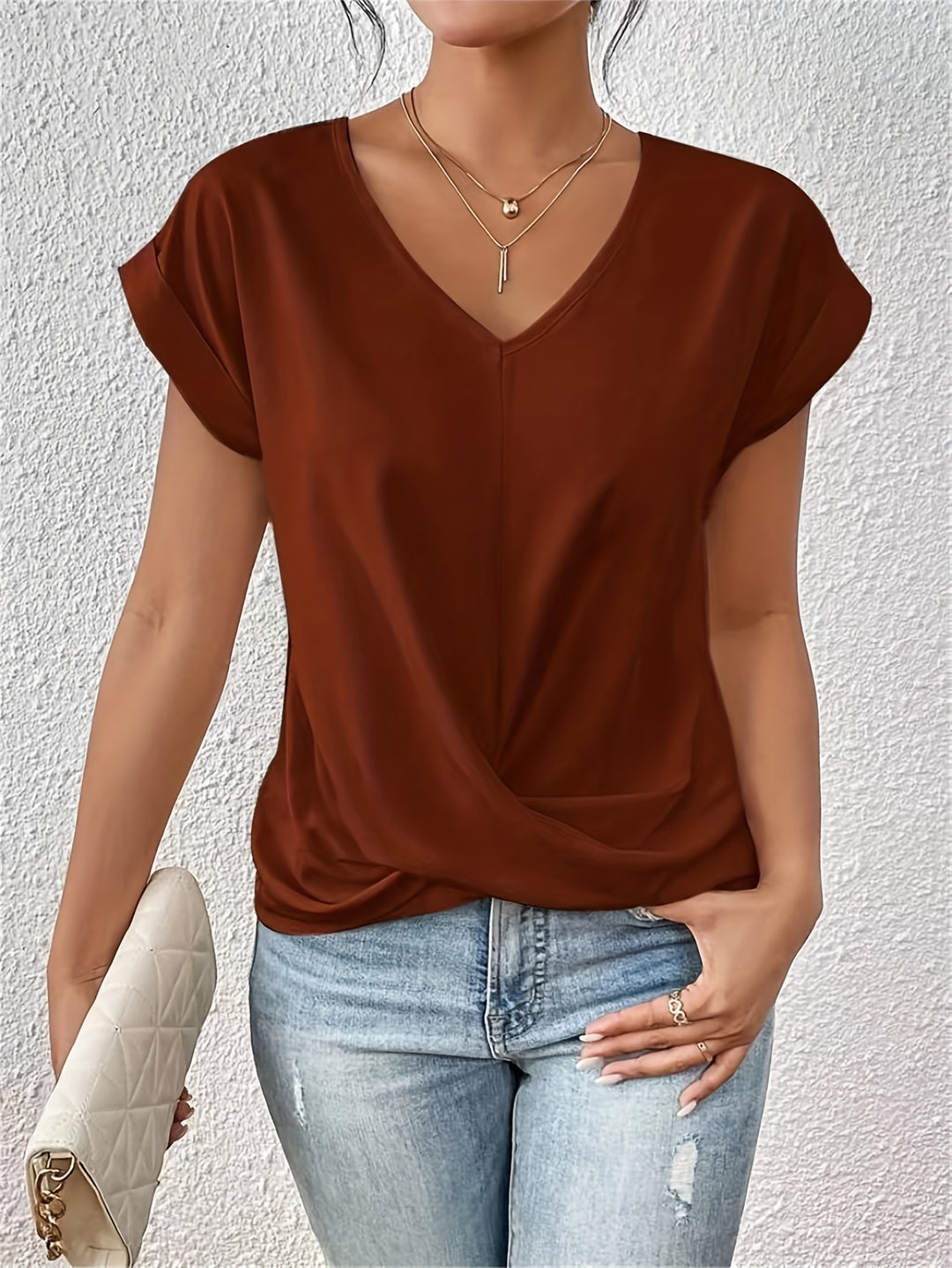 Damen Gemütliches V-Ausschnitt Shirt