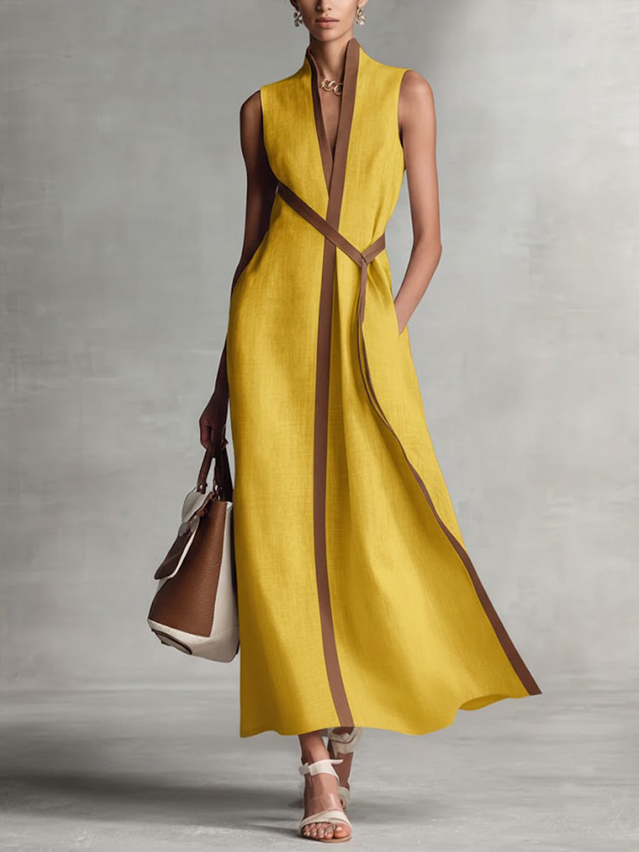 Damen Elegantes Ärmelloses Leinenkleid