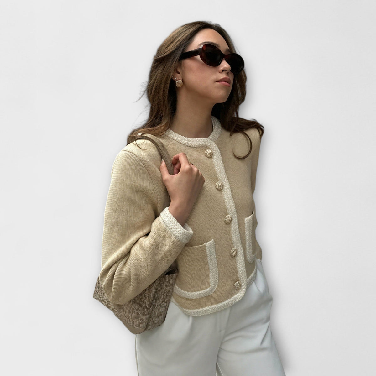 Damen Elegante Strickjacke mit Ziertaschen