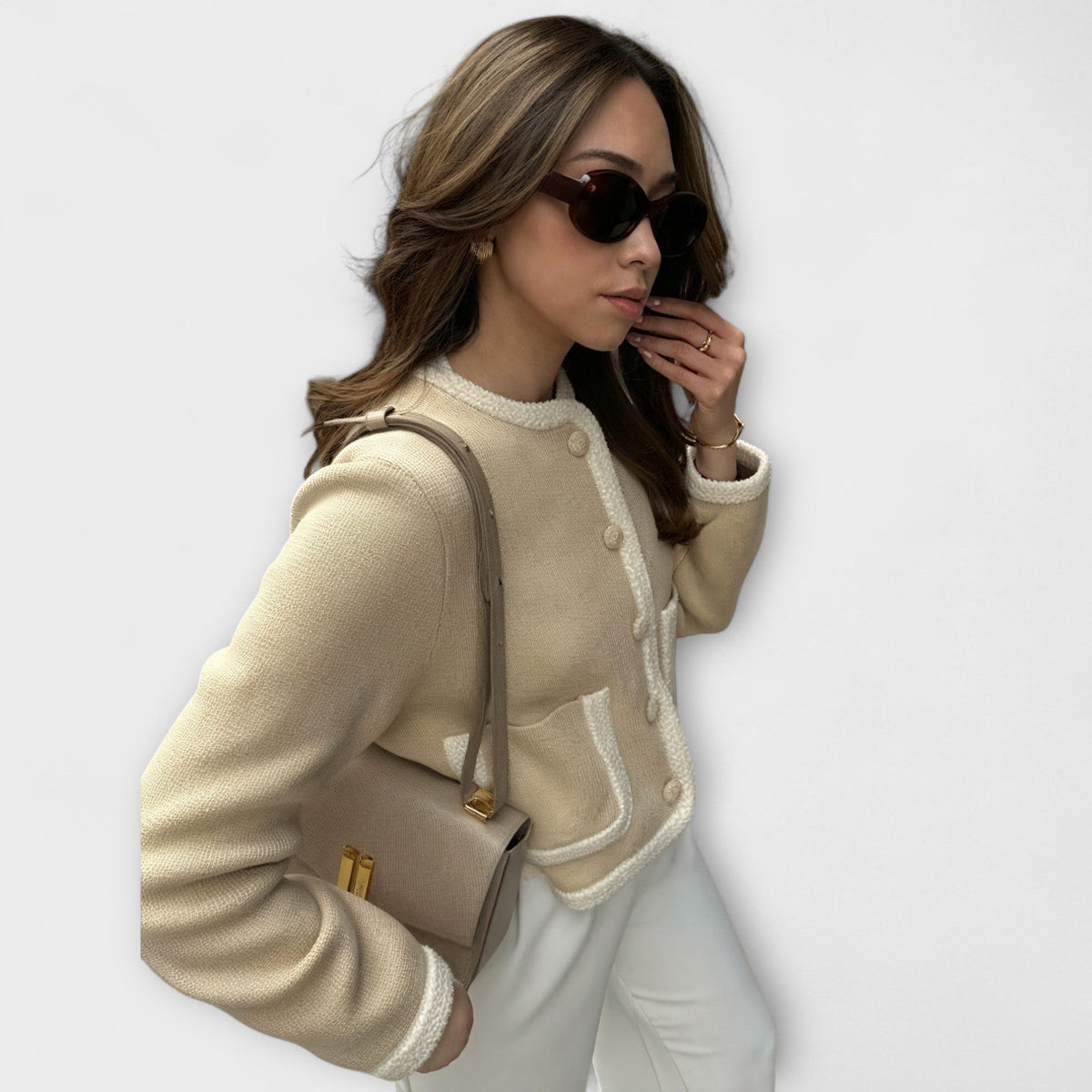 Damen Elegante Strickjacke mit Ziertaschen