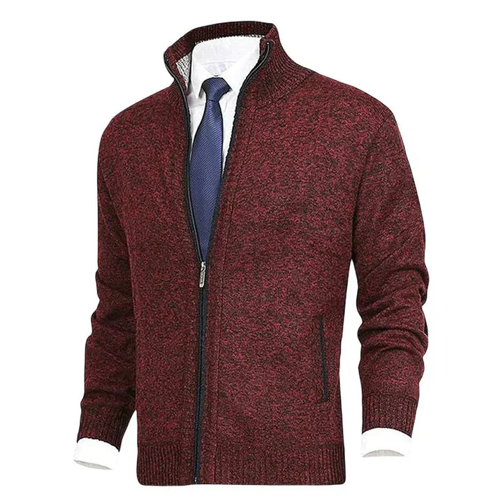 Gestrickter Reißverschluss-Cardigan mit Kragen und Taschen