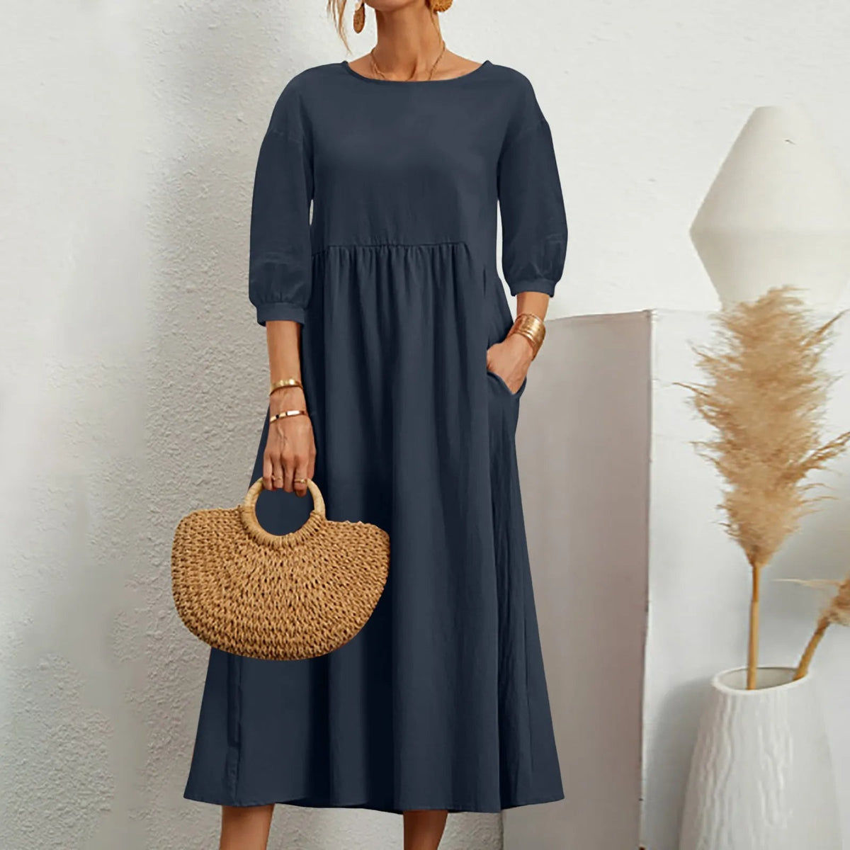 Lässiges, lockeres Patchwork-Midikleid