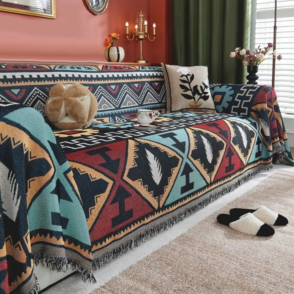 Sofabezug mit aztekischem geometrischem Muster – Boho-inspirierte Eleganz für Ihren Wohnraum
