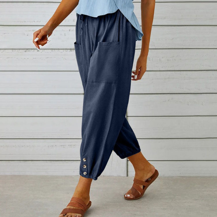 Damen Elegante Weite Hose aus Baumwolle und Leinen