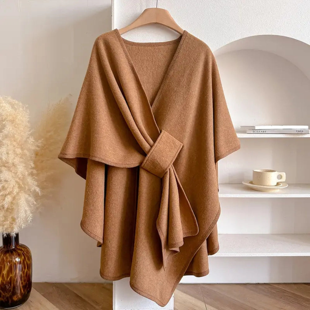 Eleganter Winddichter Poncho-Mantel mit Schalkragen