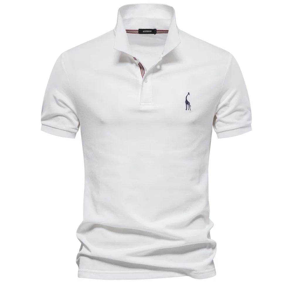 Luxuriöses Baumwoll-Poloshirt mit Hirsch Stickerei