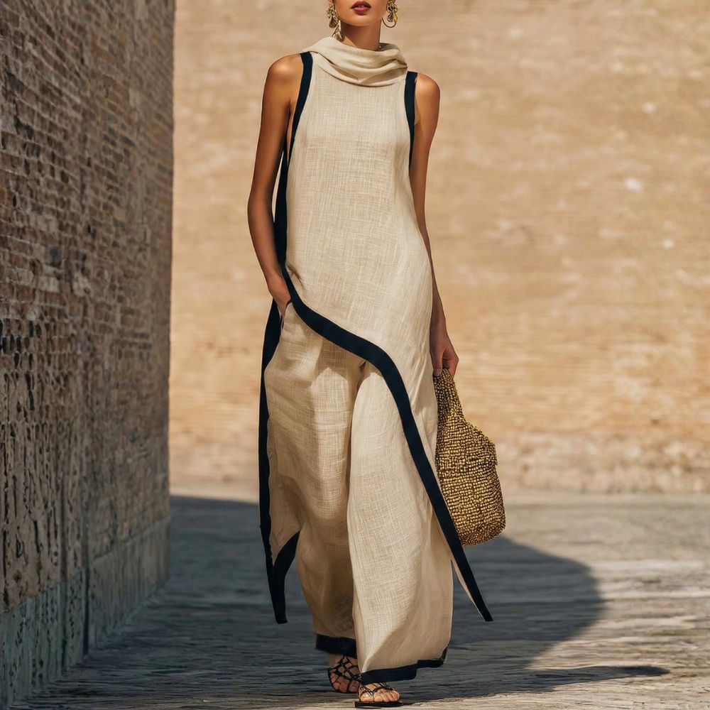 Damen Elegantes Ärmelloses Top- und Weite-Hosen-Set