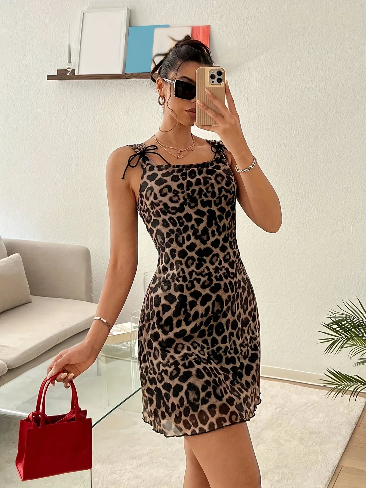 Bodycon Mini mit Leopardenmuster und Mesh Kleid - Sexy & ärmellos