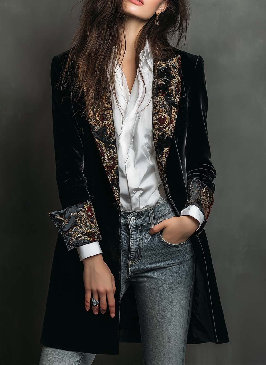Damen Taillierter Blazer mit Barock-Print