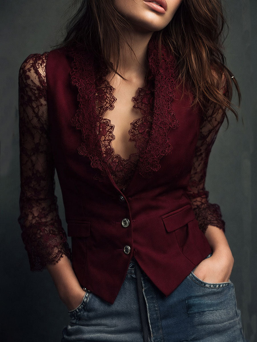 Damen Elegantes Blazer-Top mit Halbtransparenten Ärmeln