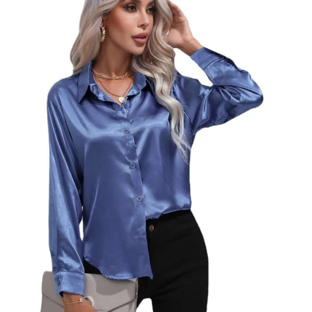 Damenbluse aus Satin mit lockerer Passform und langen Ärmeln