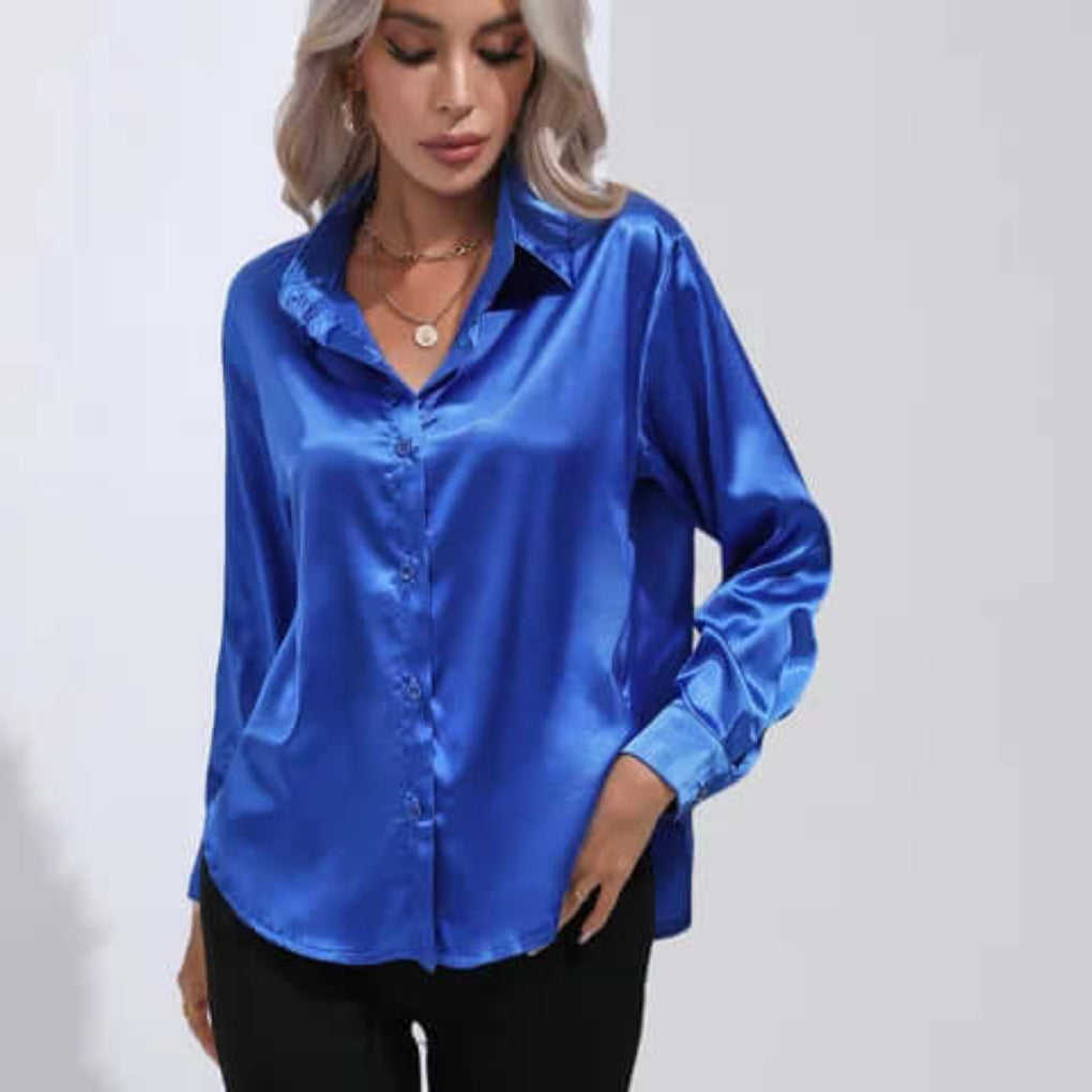 Damenbluse aus Satin mit lockerer Passform und langen Ärmeln