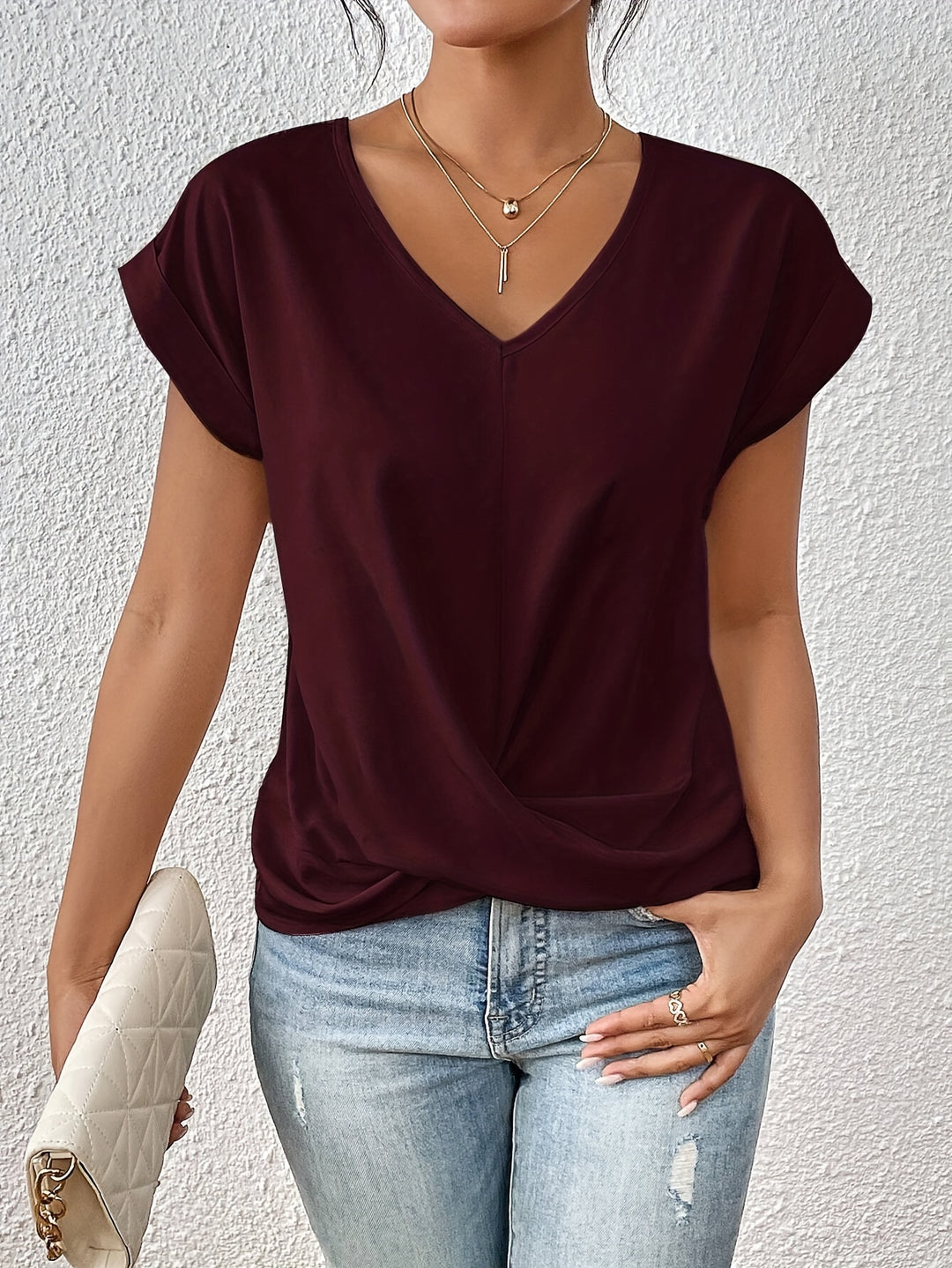 Damen Gemütliches V-Ausschnitt Shirt