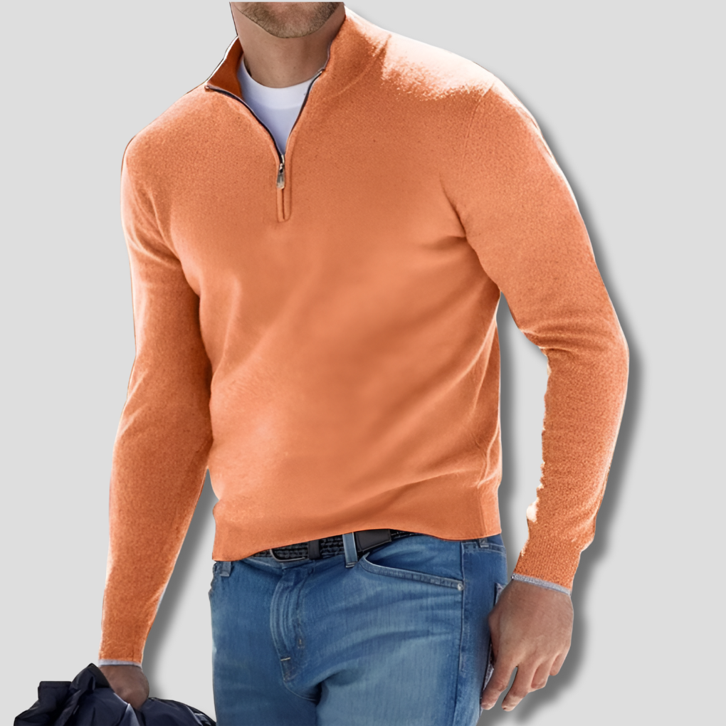 Herren-Strickpullover aus Baumwolle mit Reißverschlusskragen
