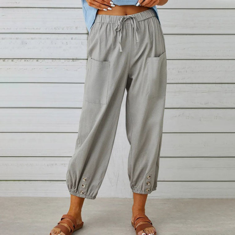 Damen Elegante Weite Hose aus Baumwolle und Leinen