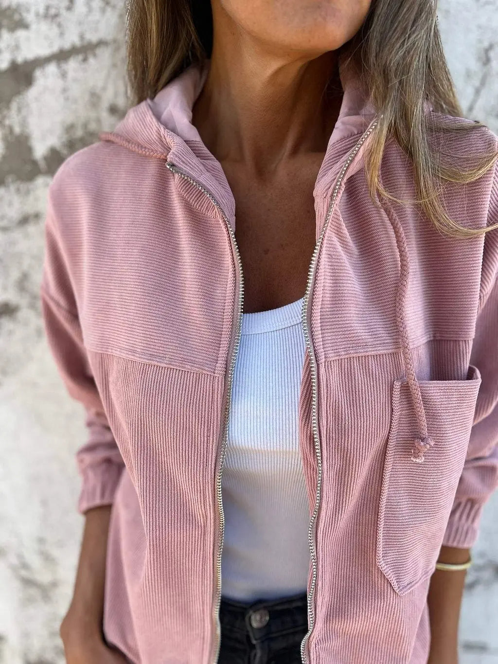 Casual Corduroy Jacke mit Kapuze