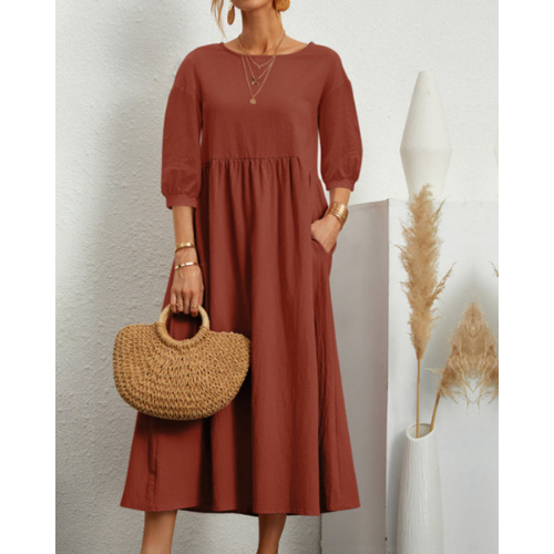 Gesmoktes Midikleid mit Laternenärmeln