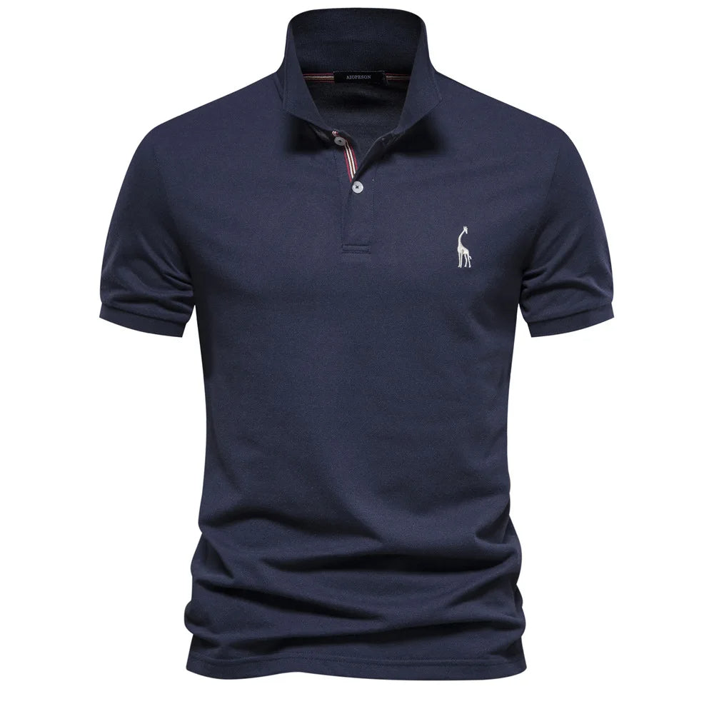 Luxuriöses Baumwoll-Poloshirt mit Hirschstickerei