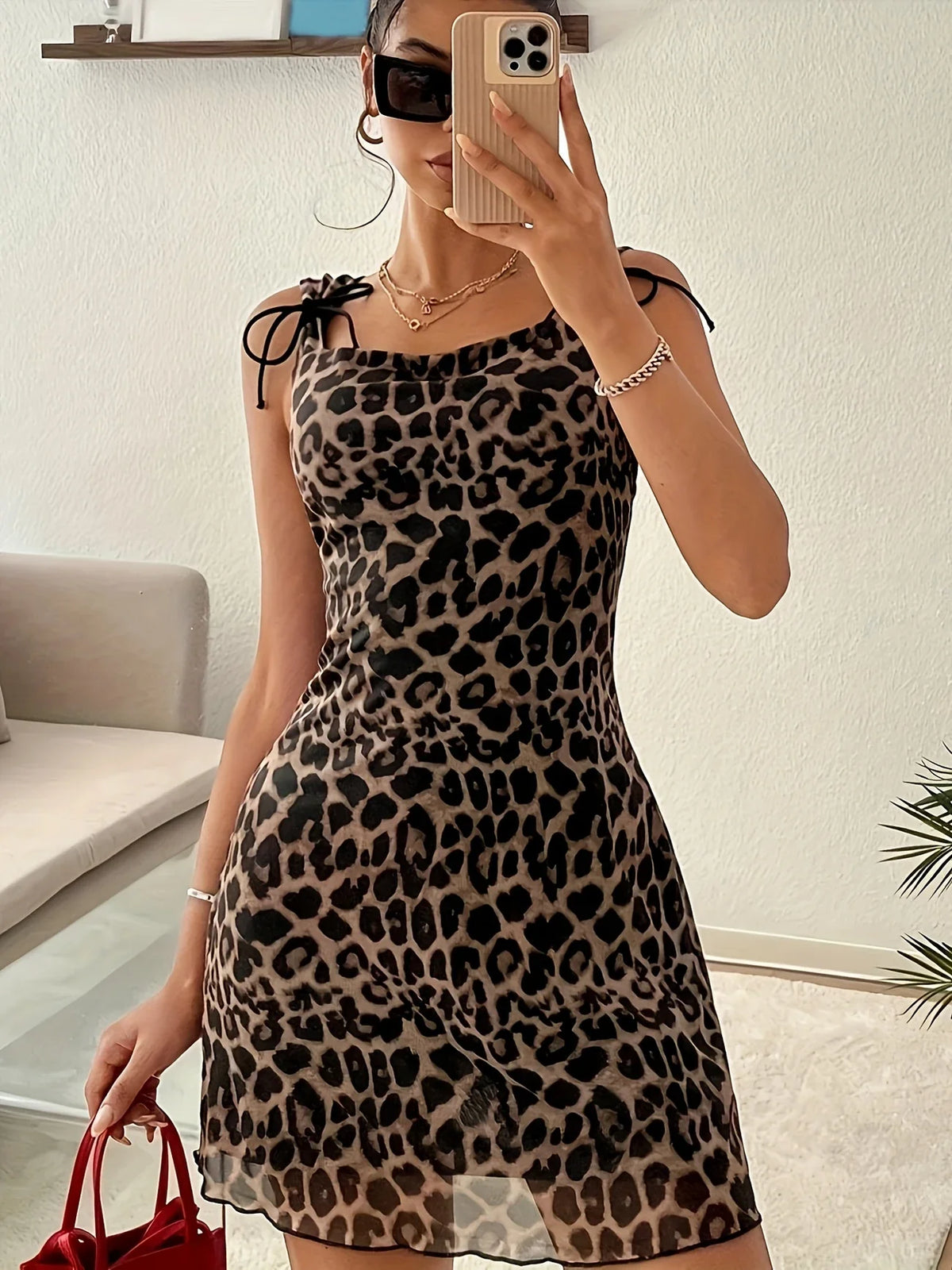 Bodycon Mini mit Leopardenmuster und Mesh Kleid - Sexy & ärmellos