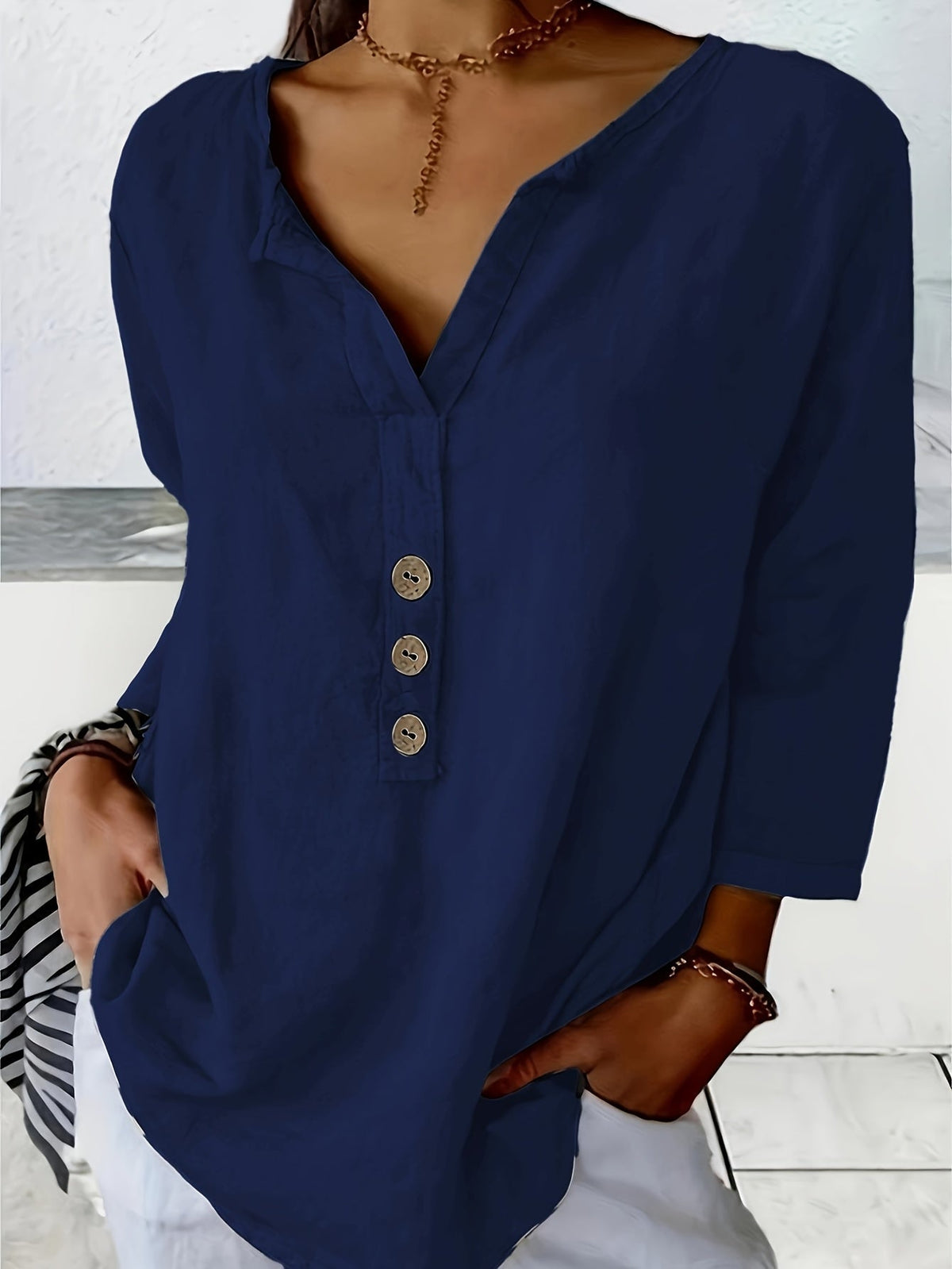 Damen Elegante Bluse mit V-Ausschnitt